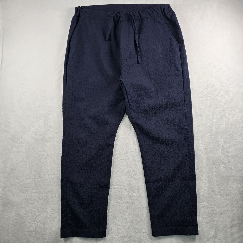 Smock By Mohawk Pants Men XL 32x28 Navy Seersucker Drawstring Pull On Japanese